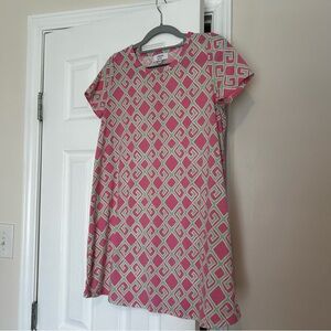 Crown & Ivy Girls XL Tee Shirt Dress Pink and Green Round Neck‎ Short Sleeve